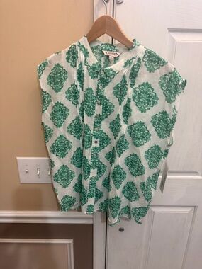 Nanette Lepore Mint and Emerald Floral Button Front Blouse